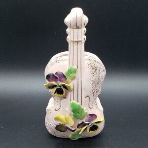 Lefton Blush Pink Gold Gilt Purple Yellow Pansy Flower Vtg Violin Wall Pocket
